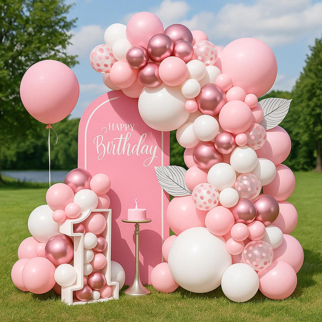 Pink & White Balloon Garland Kit – Pastel Birthday Arch for Girls, Baby Shower, Cake Smash, Birthday Party Decor, 1st Birthday Decor, Party