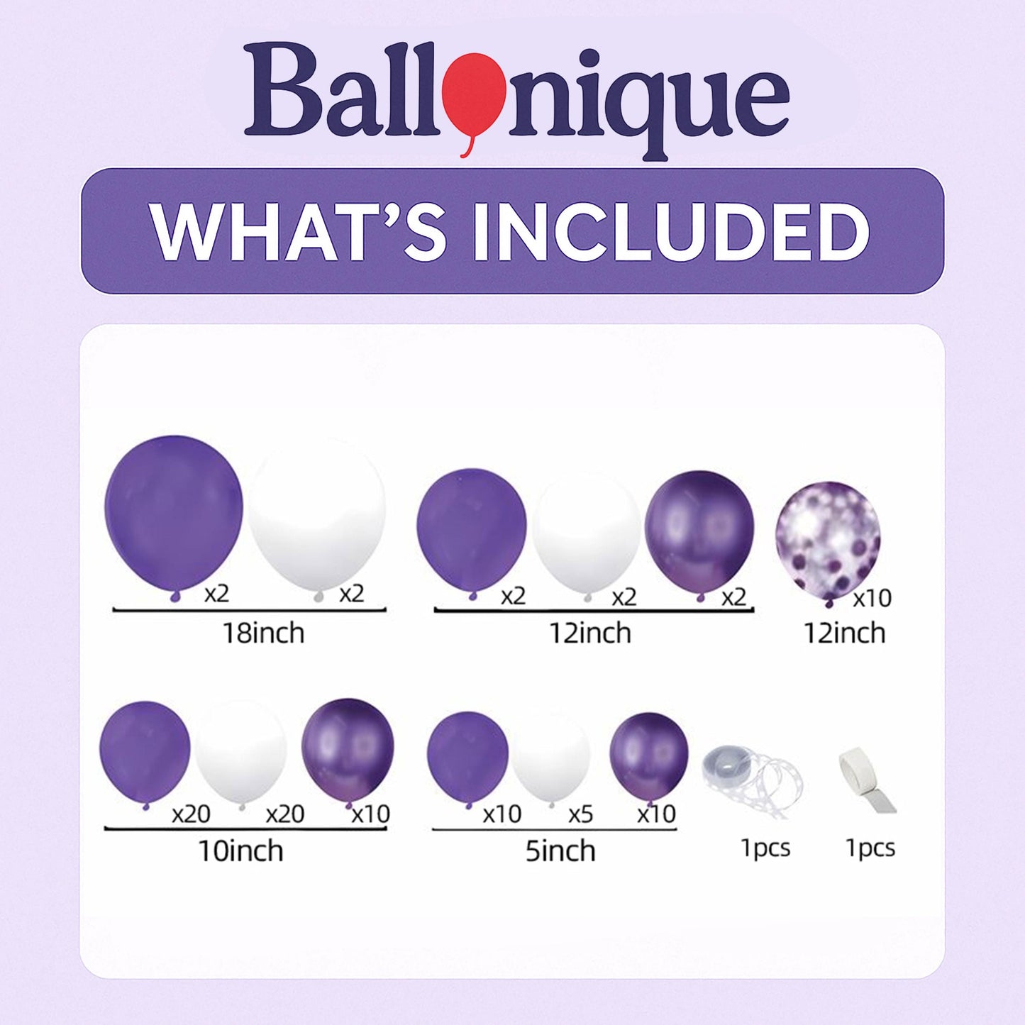 Purple & White Balloon Garland Kit – Birthday Arch for Girls, Baby Shower, Party Backdrop Decorations, Pastel Balloon Arch, Party Decoration