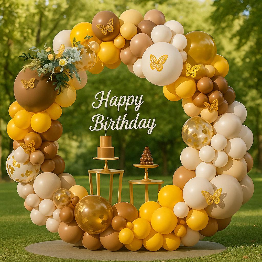 Brown Gold Balloon Garland Kit | Elegant Birthday Arch for Men Women | Butterfly Balloons Party Decor | Neutral Theme Celebration, Birthday