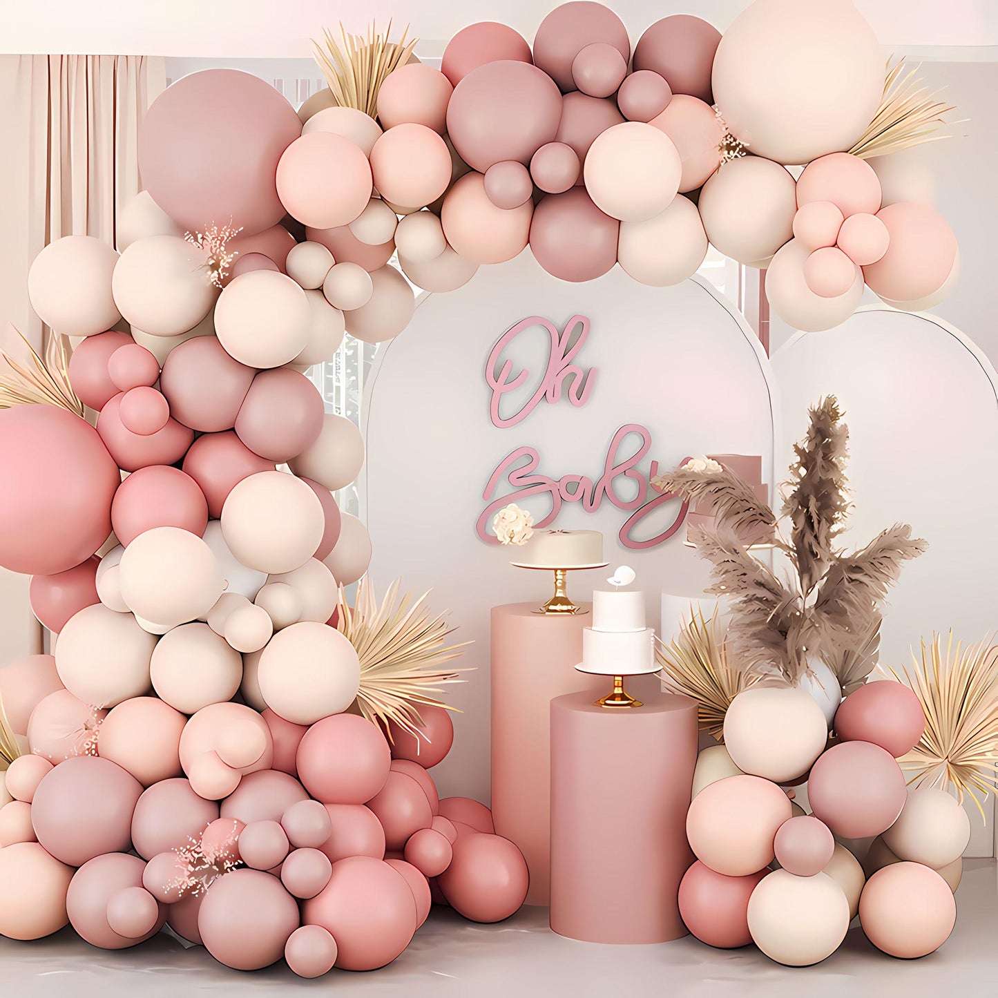 Dusty Rose Balloon Garland Arch Kit | Blush Beige Nude Oh Baby Balloons for Girl Baby Shower, Boho Party, First Birthday Backdrop