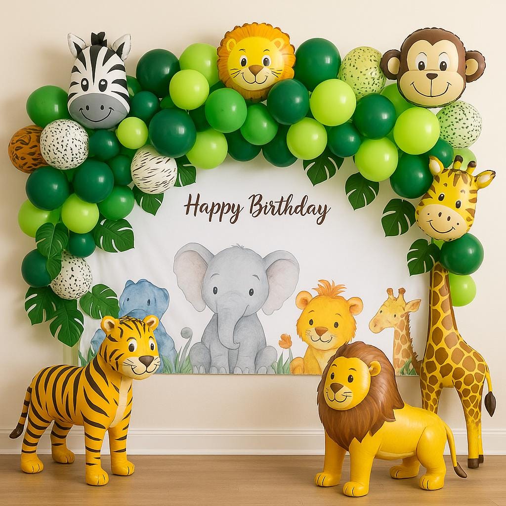 Party Animal balloon, Jungle Safari Balloon Garland Kit for Kids Birthday, Animal Theme Balloon Arch,Green Safari Birthday Party Decorations