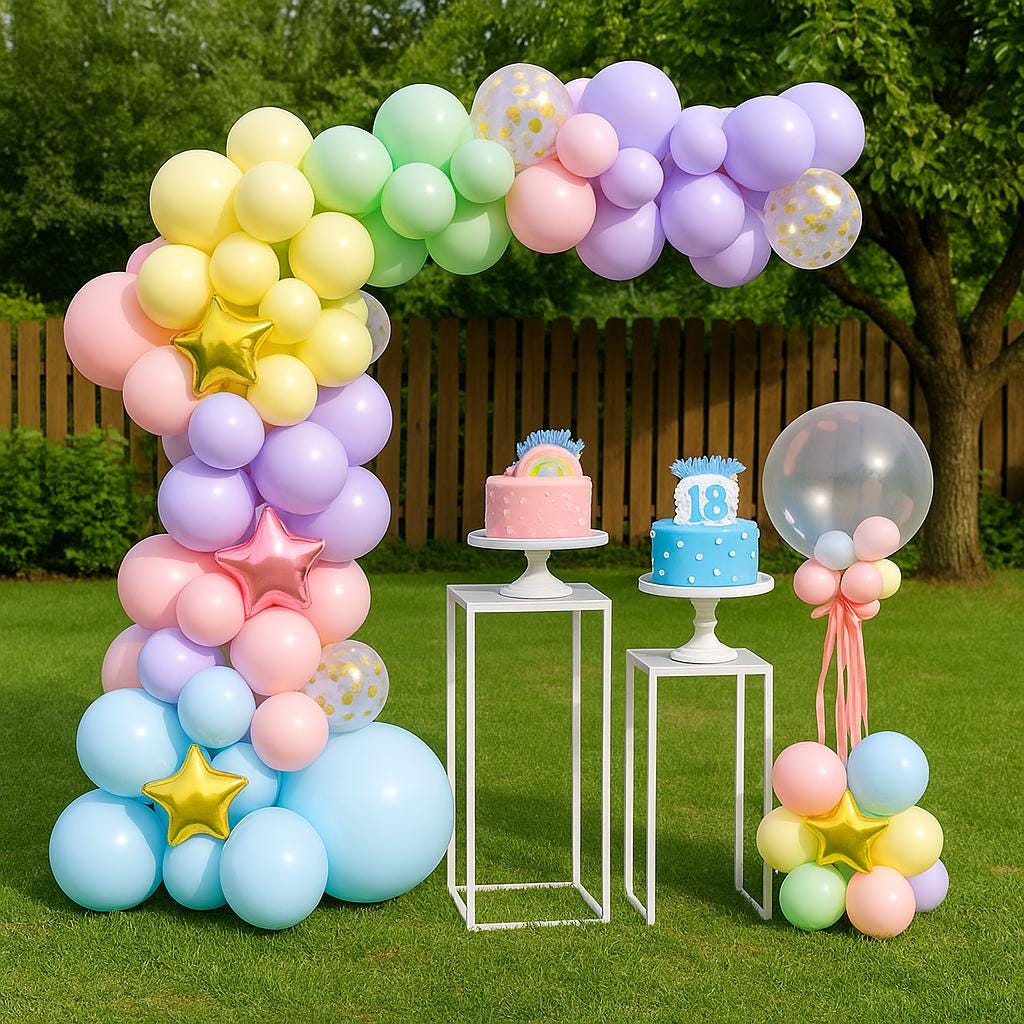 114 PCS Spring Balloon Garland Kit, Floral Balloon Arch, Garden Party, Pastel Star Balloon Garland, Birthday Party for Girls, Baby Showers