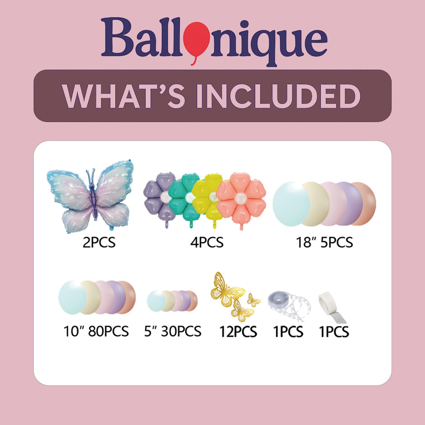135 PCS Flower Balloon Arch for Birthday Party, Pastel Butterfly Balloon Garland Kit, Baby Shower, Wedding Backdrop, Spring Decor