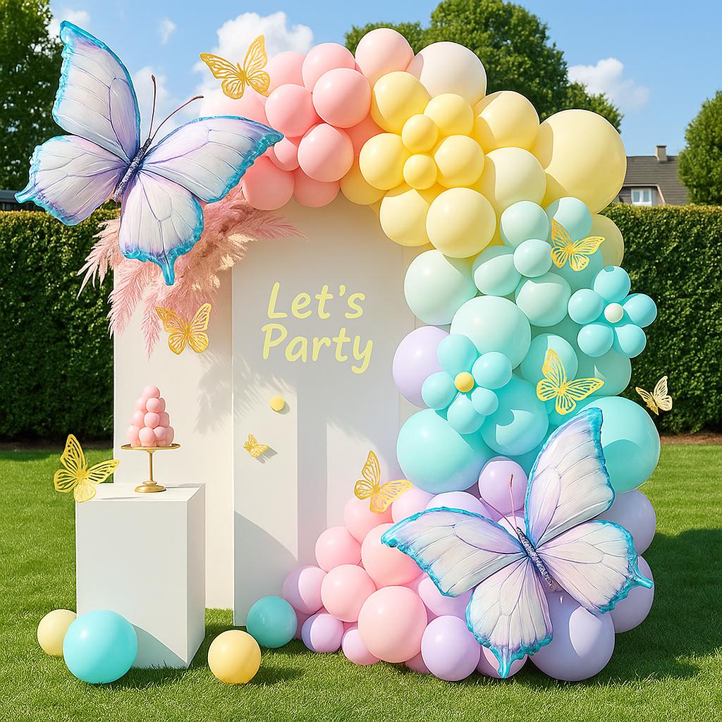 135 PCS Flower Balloon Arch for Birthday Party, Pastel Butterfly Balloon Garland Kit, Baby Shower, Wedding Backdrop, Spring Decor