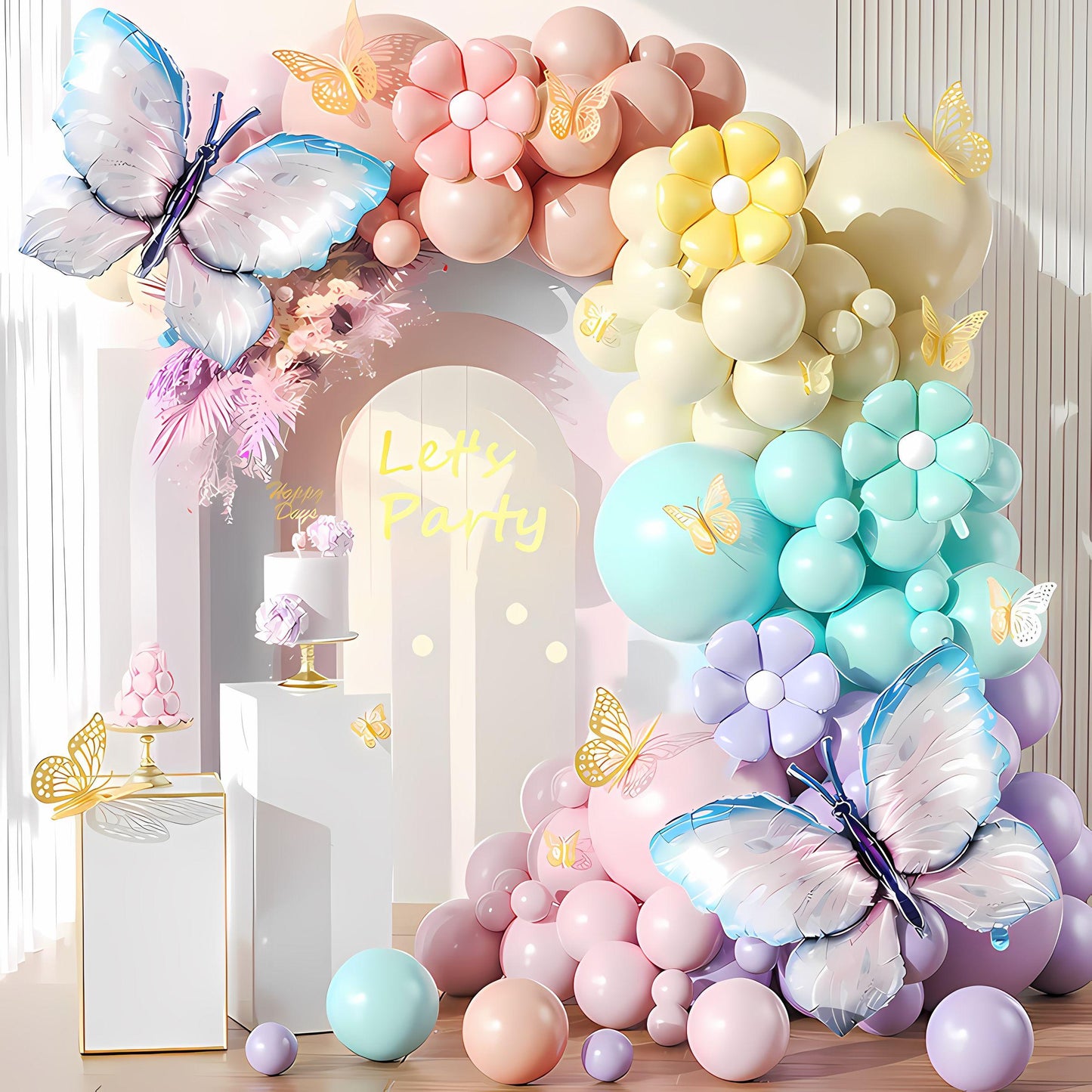 135 PCS Flower Balloon Arch for Birthday Party, Pastel Butterfly Balloon Garland Kit, Baby Shower, Wedding Backdrop, Spring Decor