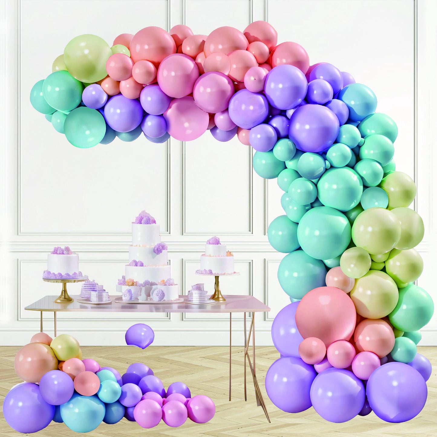 97 PCS Pastel Rainbow Balloon Garland Kit - Birthday Party Arch, Baby Shower Decoration, Gender Reveal, Cake Smash Party Backdrop, Rainbow