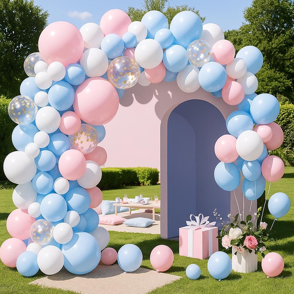 Baby Shower Gender Reveal Birthday Party Decor, Pink Blue White Balloon Garland Arch Kit, Party Balloon, Birthday Balloon, Party Decor