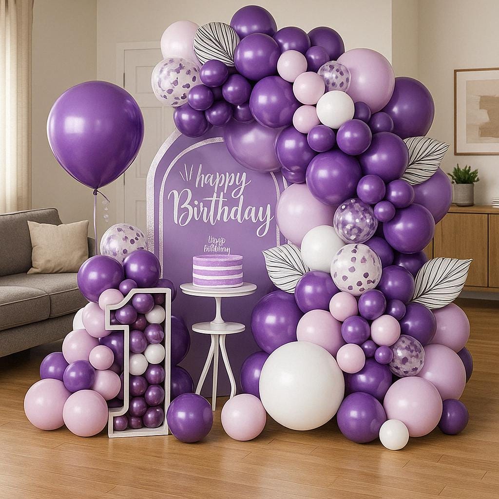Purple & White Balloon Garland Kit – Birthday Arch for Girls, Baby Shower, Party Backdrop Decorations, Pastel Balloon Arch, Party Decoration