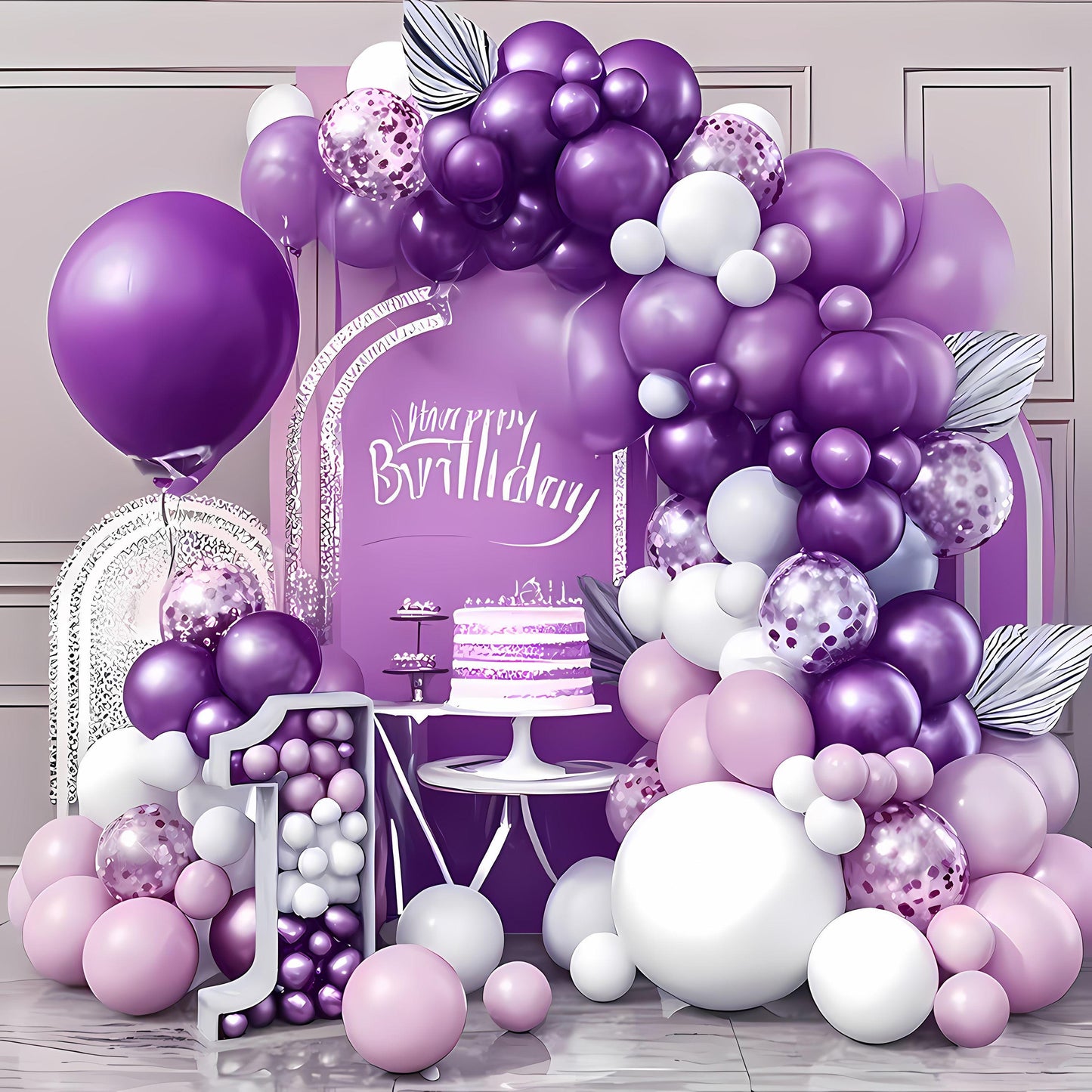 Purple & White Balloon Garland Kit – Birthday Arch for Girls, Baby Shower, Party Backdrop Decorations, Pastel Balloon Arch, Party Decoration