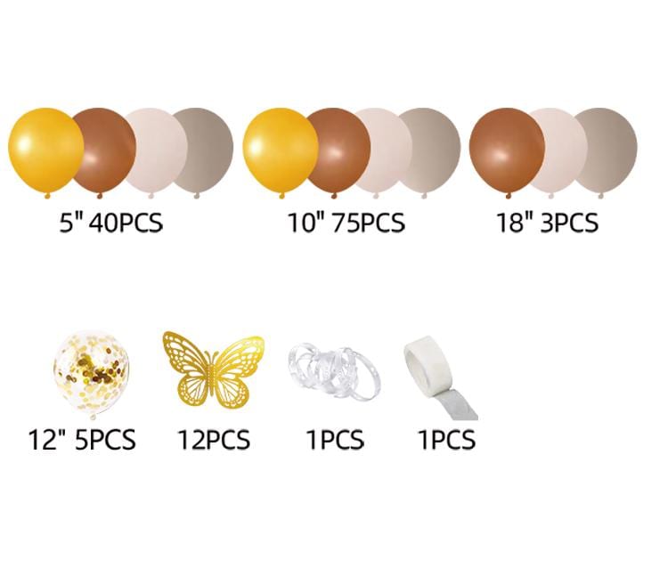 Brown Gold Balloon Garland Kit | Elegant Birthday Arch for Men Women | Butterfly Balloons Party Decor | Neutral Theme Celebration, Birthday