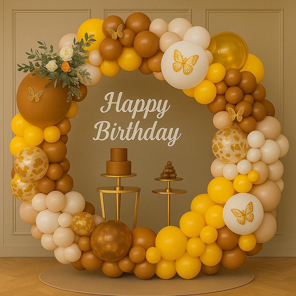 Brown Gold Balloon Garland Kit | Elegant Birthday Arch for Men Women | Butterfly Balloons Party Decor | Neutral Theme Celebration, Birthday