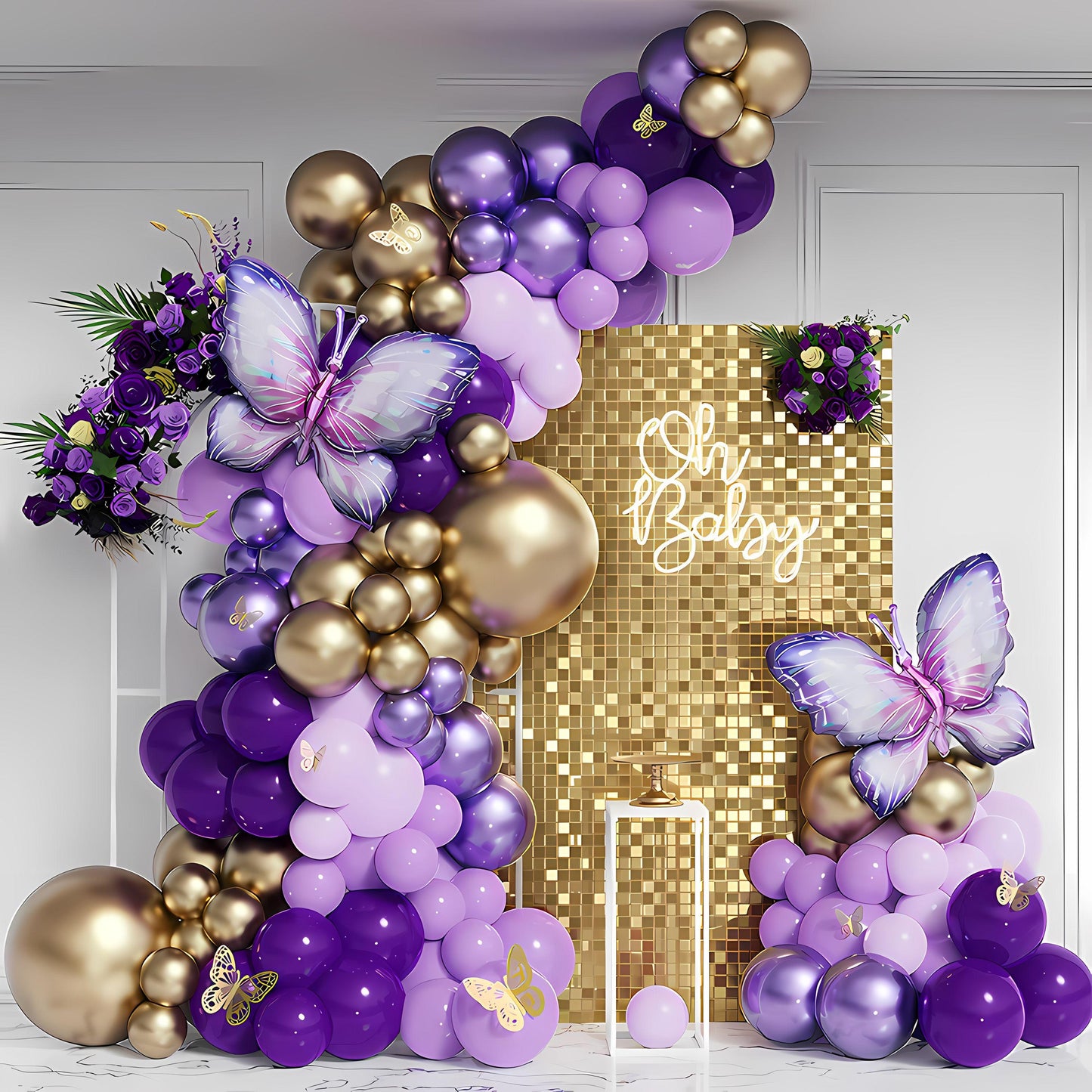 Purple and Gold Butterfly Balloon Arch Kit | Oh Baby Lavender Birthday Garland | Girl Baby Shower Party Decorations, Baby Shower & Wedding