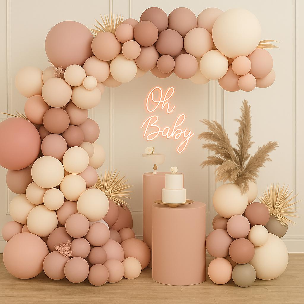 Dusty Rose Balloon Garland Arch Kit | Blush Beige Nude Oh Baby Balloons for Girl Baby Shower, Boho Party, First Birthday Backdrop