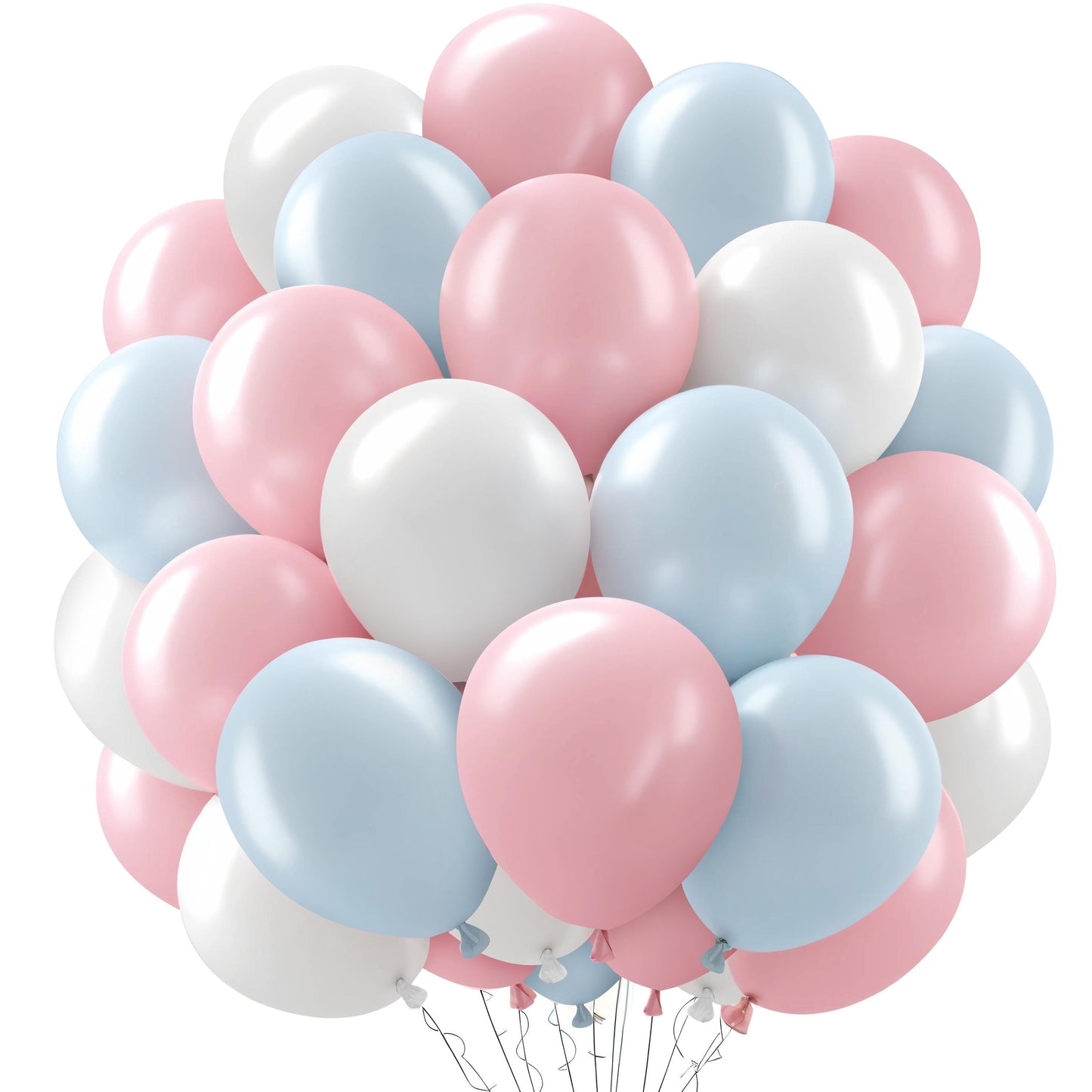 Pastel Baby Blue Pink White Balloon Bouquet โ Gender Reveal Decorations, Baby Shower Balloons, Birthday Party Decor, 50pcs Balloons Bulk Set
