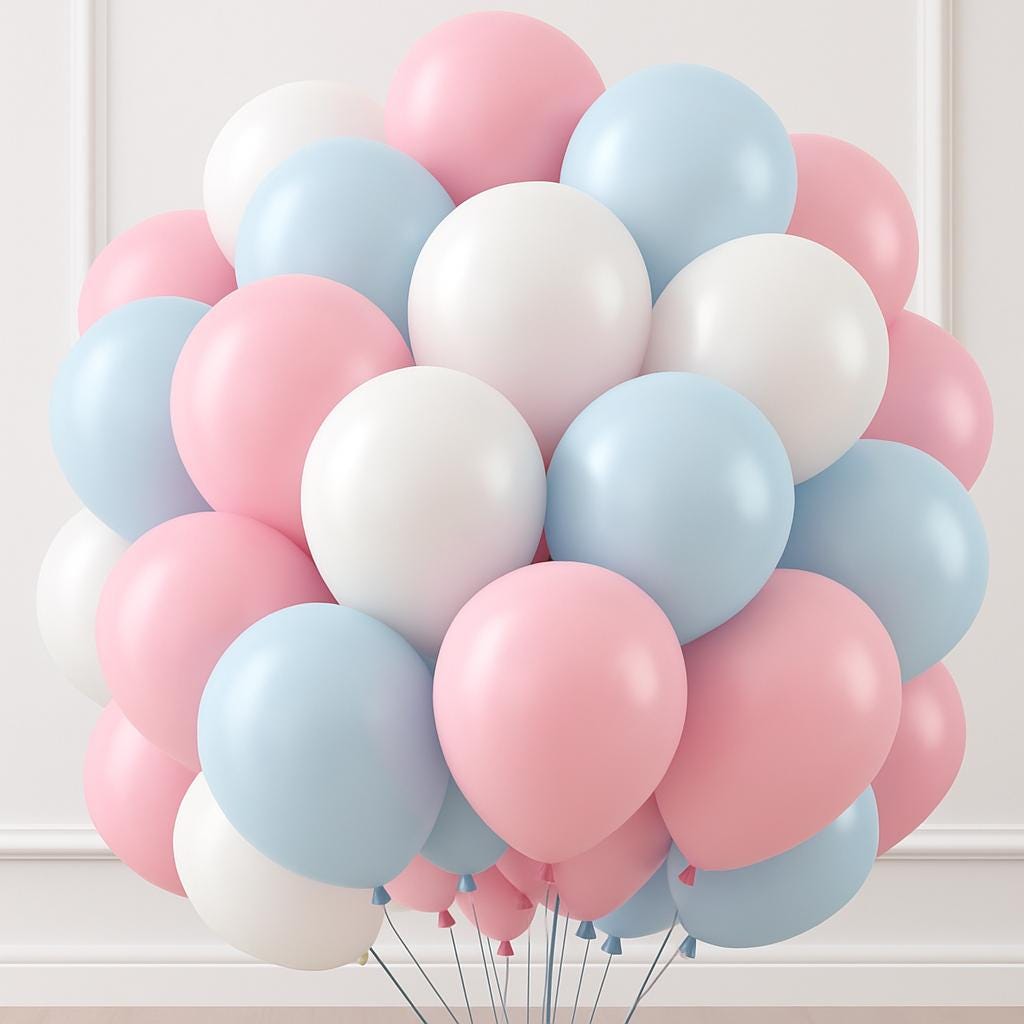 Pastel Baby Blue Pink White Balloon Bouquet โ Gender Reveal Decorations, Baby Shower Balloons, Birthday Party Decor, 50pcs Balloons Bulk Set