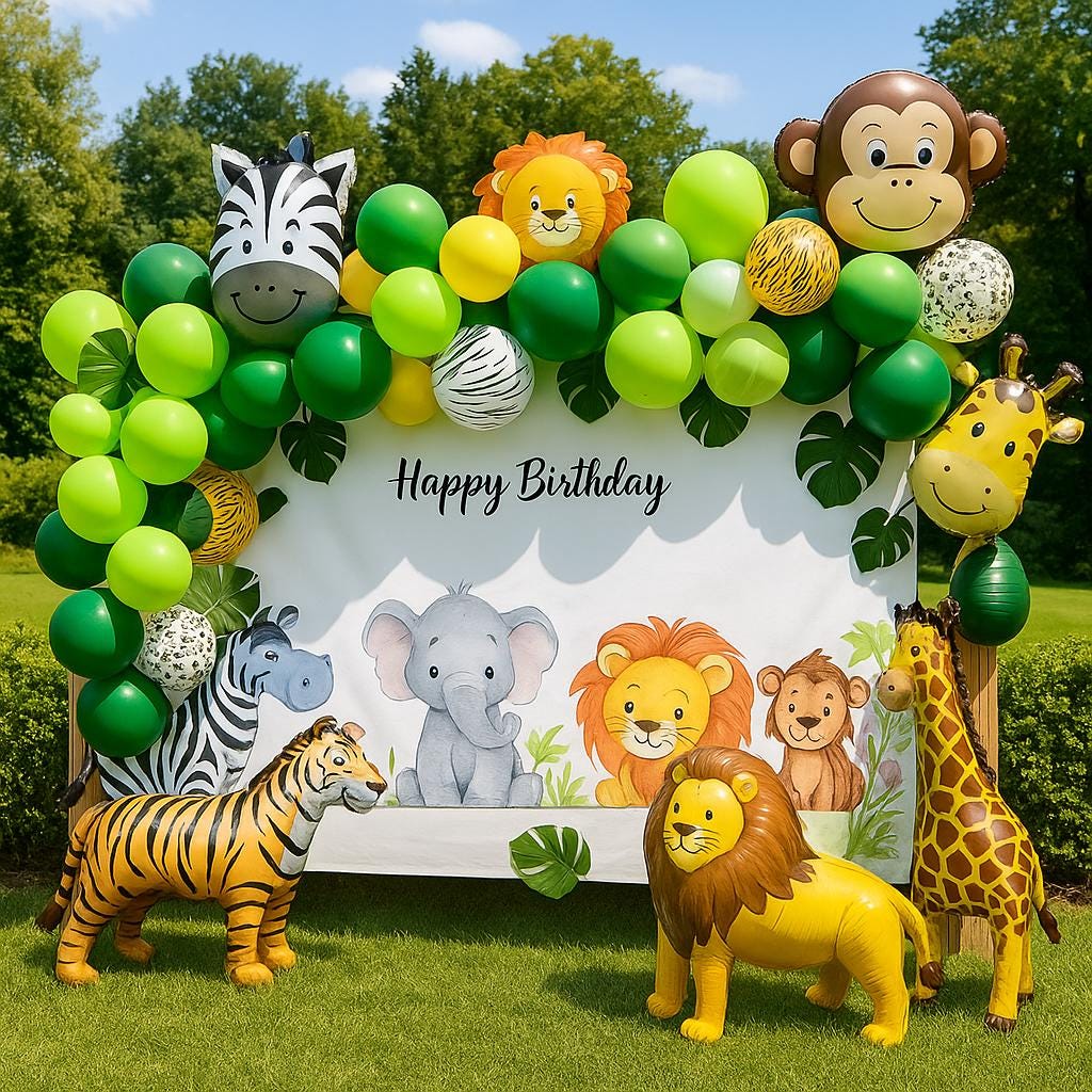 Party Animal balloon, Jungle Safari Balloon Garland Kit for Kids Birthday, Animal Theme Balloon Arch,Green Safari Birthday Party Decorations
