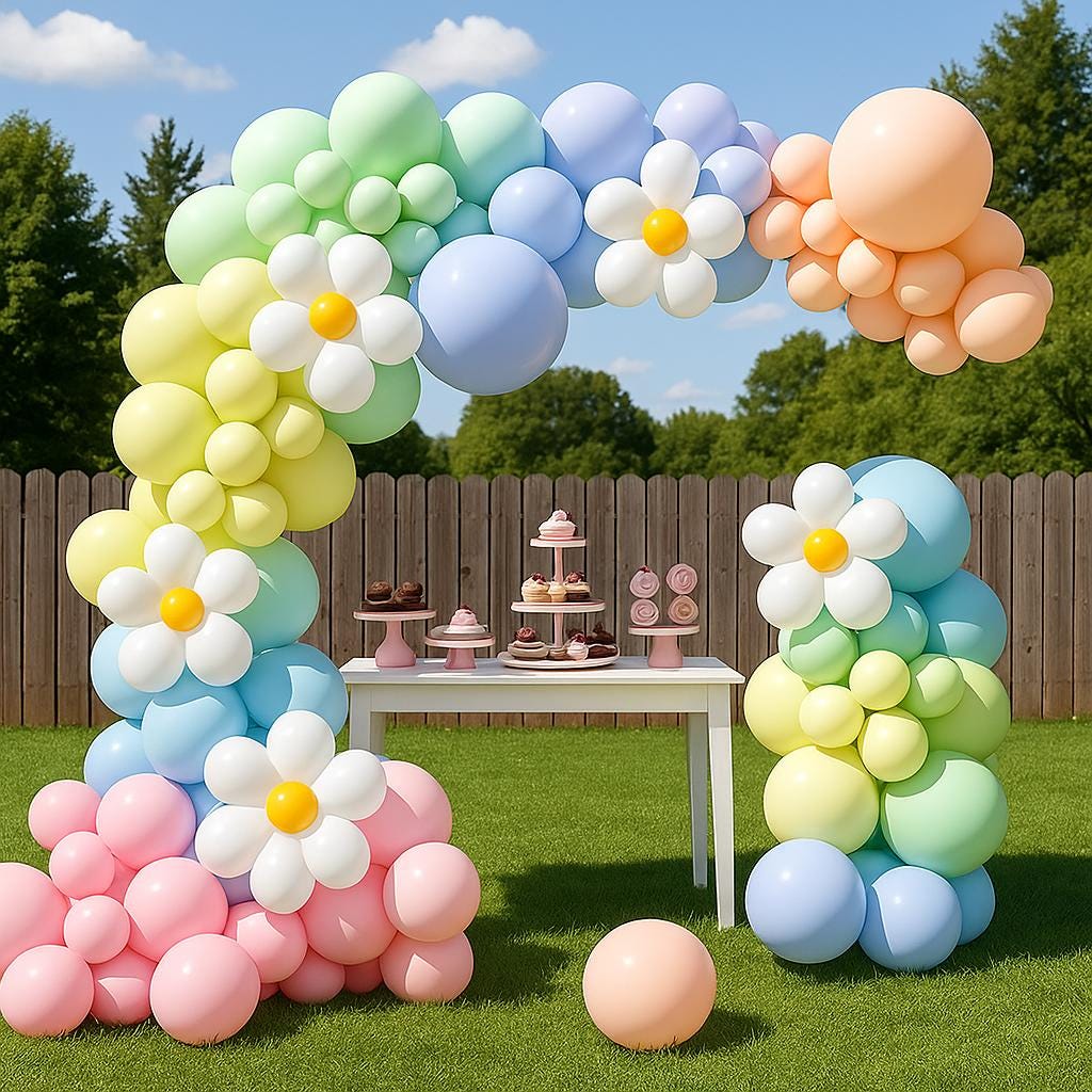 Pastel Balloon Garland Arch Kit with Daisy Flowers, Spring Meadows Balloon Garland Kit, Floral Balloon Arch, Boho Wildflower Shower, Garden