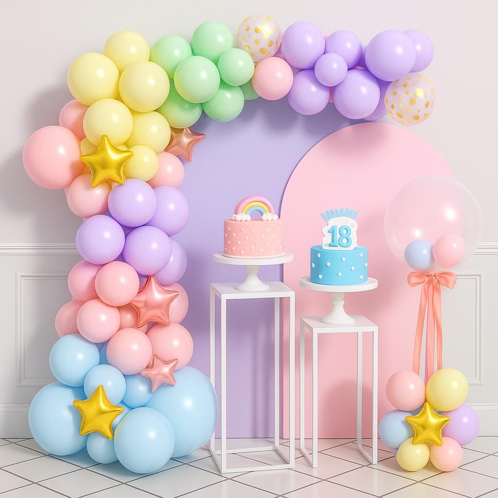 114 PCS Spring Balloon Garland Kit, Floral Balloon Arch, Garden Party, Pastel Star Balloon Garland, Birthday Party for Girls, Baby Showers