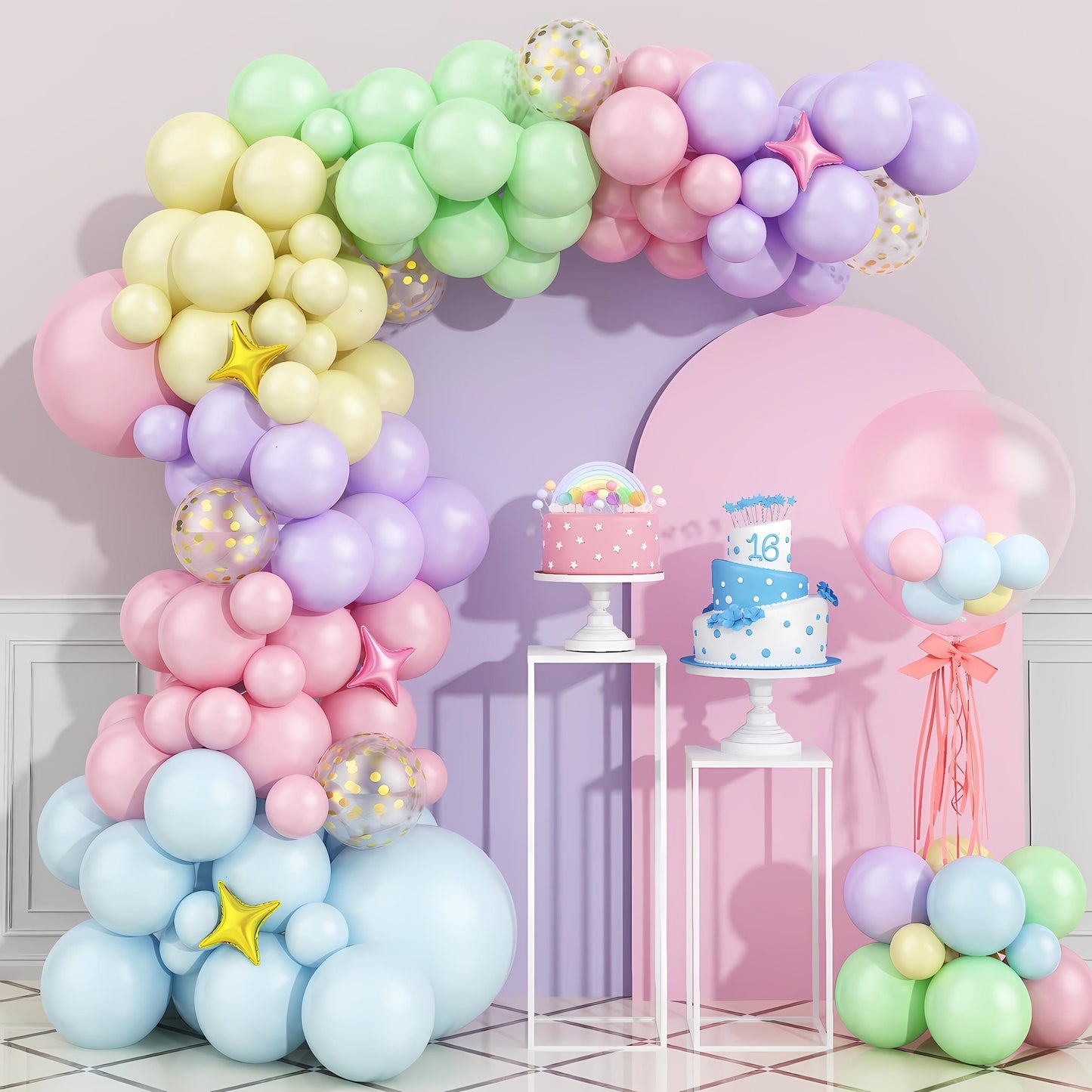 114 PCS Spring Balloon Garland Kit, Floral Balloon Arch, Garden Party, Pastel Star Balloon Garland, Birthday Party for Girls, Baby Showers