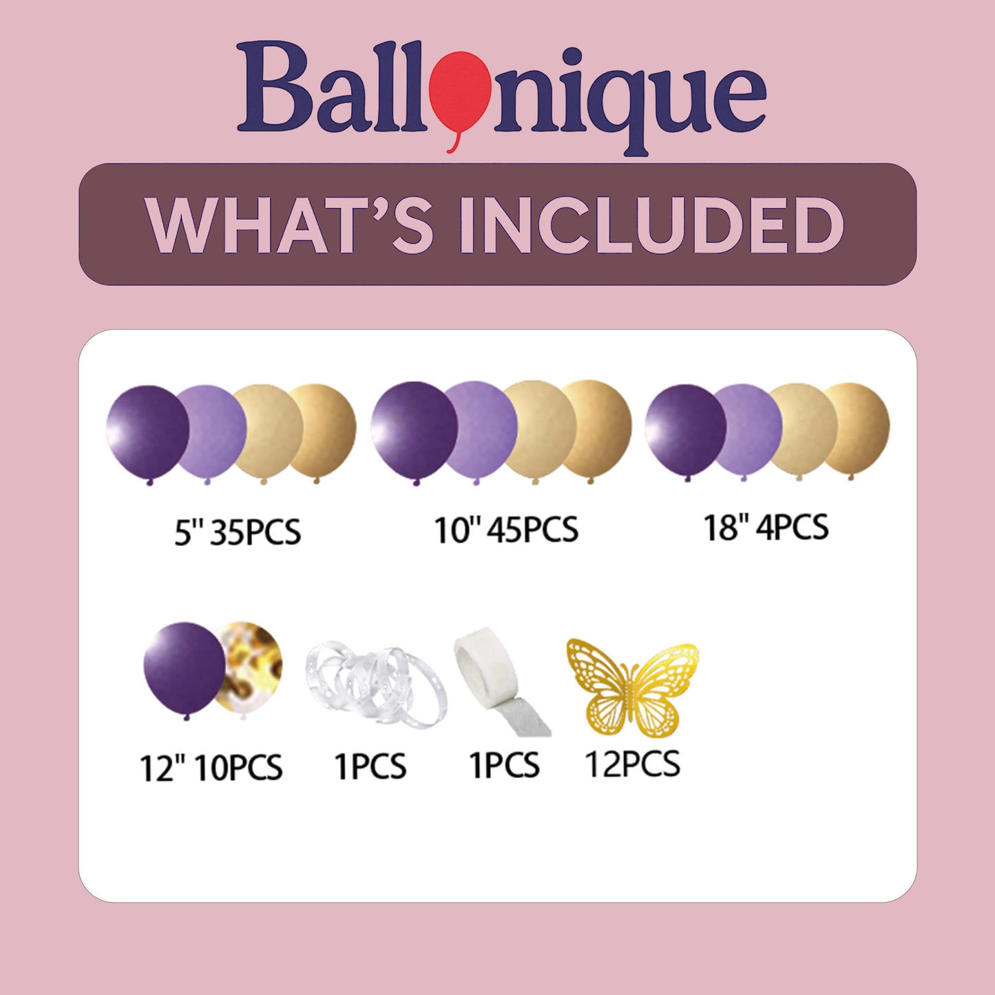108 PCS Purple Gold Balloon Garland Kit with Butterfly Decorations, Butterfly Balloon Arch for Birthday Party, Baby Shower, Event Decor