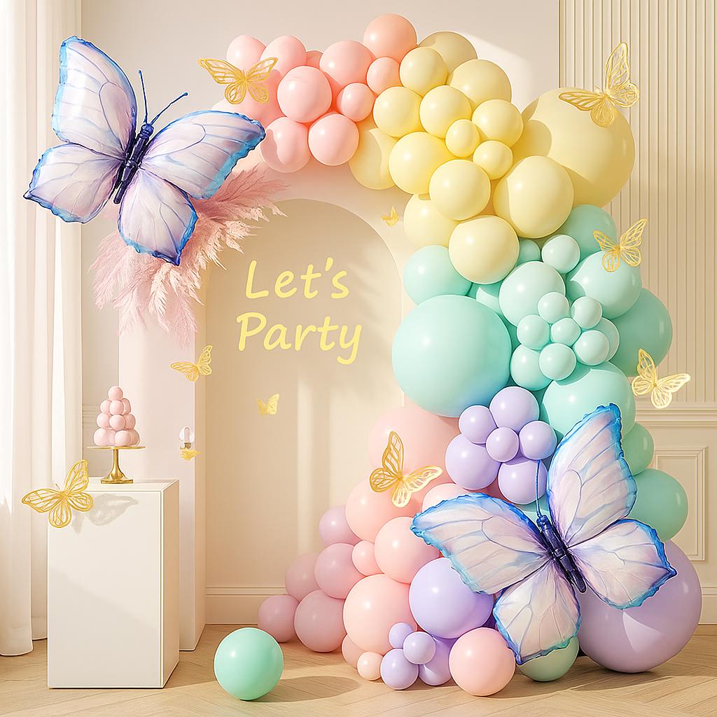 135 PCS Flower Balloon Arch for Birthday Party, Pastel Butterfly Balloon Garland Kit, Baby Shower, Wedding Backdrop, Spring Decor