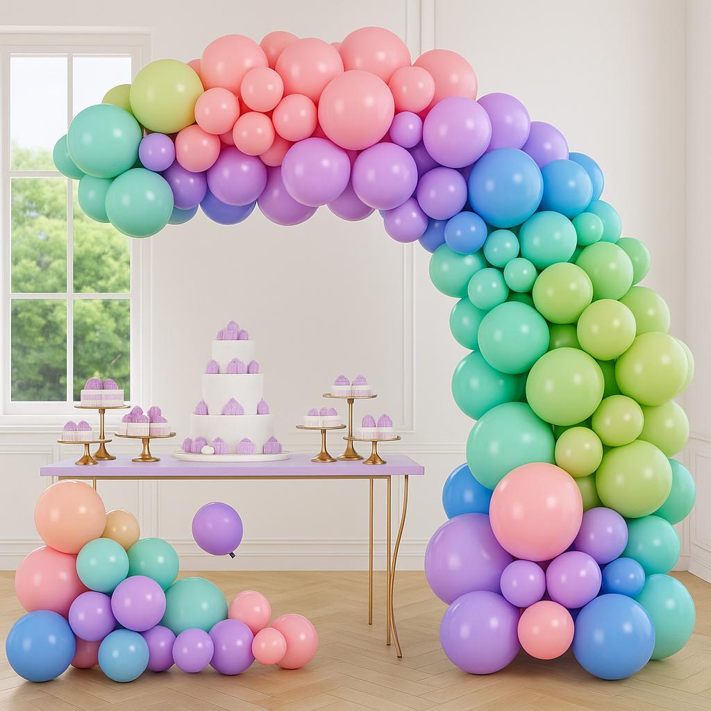 97 PCS Pastel Rainbow Balloon Garland Kit - Birthday Party Arch, Baby Shower Decoration, Gender Reveal, Cake Smash Party Backdrop, Rainbow