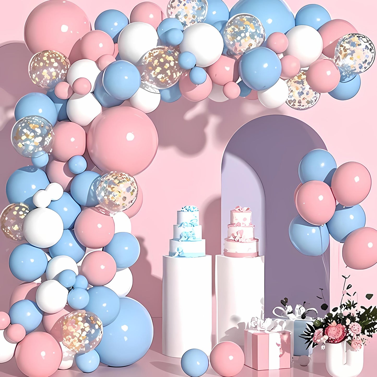 Baby Shower Gender Reveal Birthday Party Decor, Pink Blue White Balloon Garland Arch Kit, Party Balloon, Birthday Balloon, Party Decor