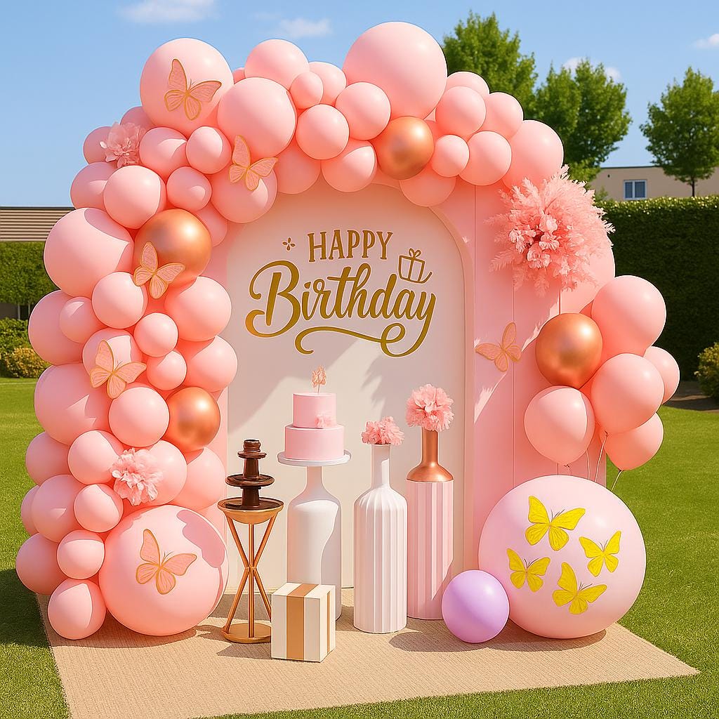 Pink Butterfly Balloon Garland Arch Kit for Birthday Party Decorations – Rose Gold Baby Shower Backdrop, Girls Birthday Decor, Wedding Decor