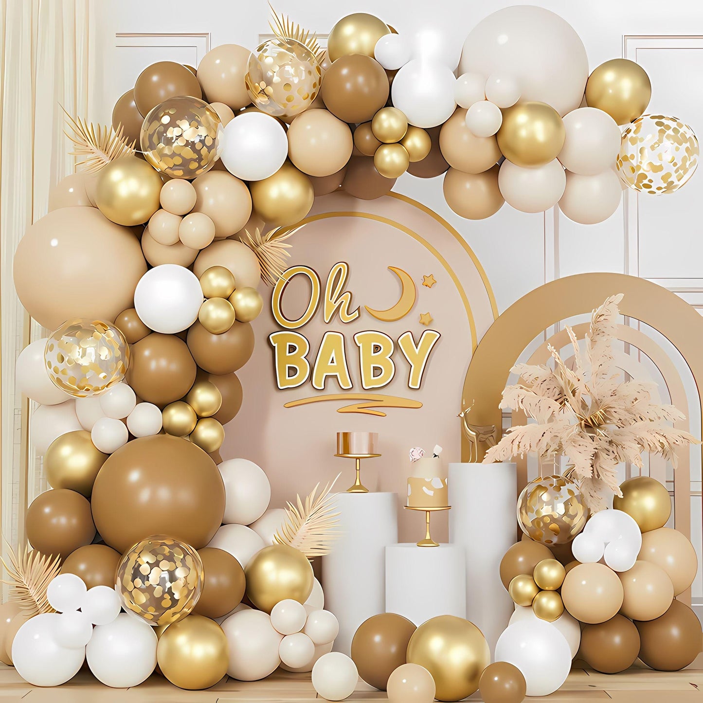 Oh Baby Balloon Garland Kit – Neutral Gold Brown Baby Shower Decorations | Gender Neutral Arch Backdrop for Boy or Girl, Baby shower, Party