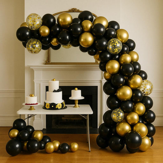 Black & Gold Balloon Garland Kit – Luxury Party Arch for Birthday, Graduation, NYE, Baby Shower, Wedding Decor, Popular Arc Decor