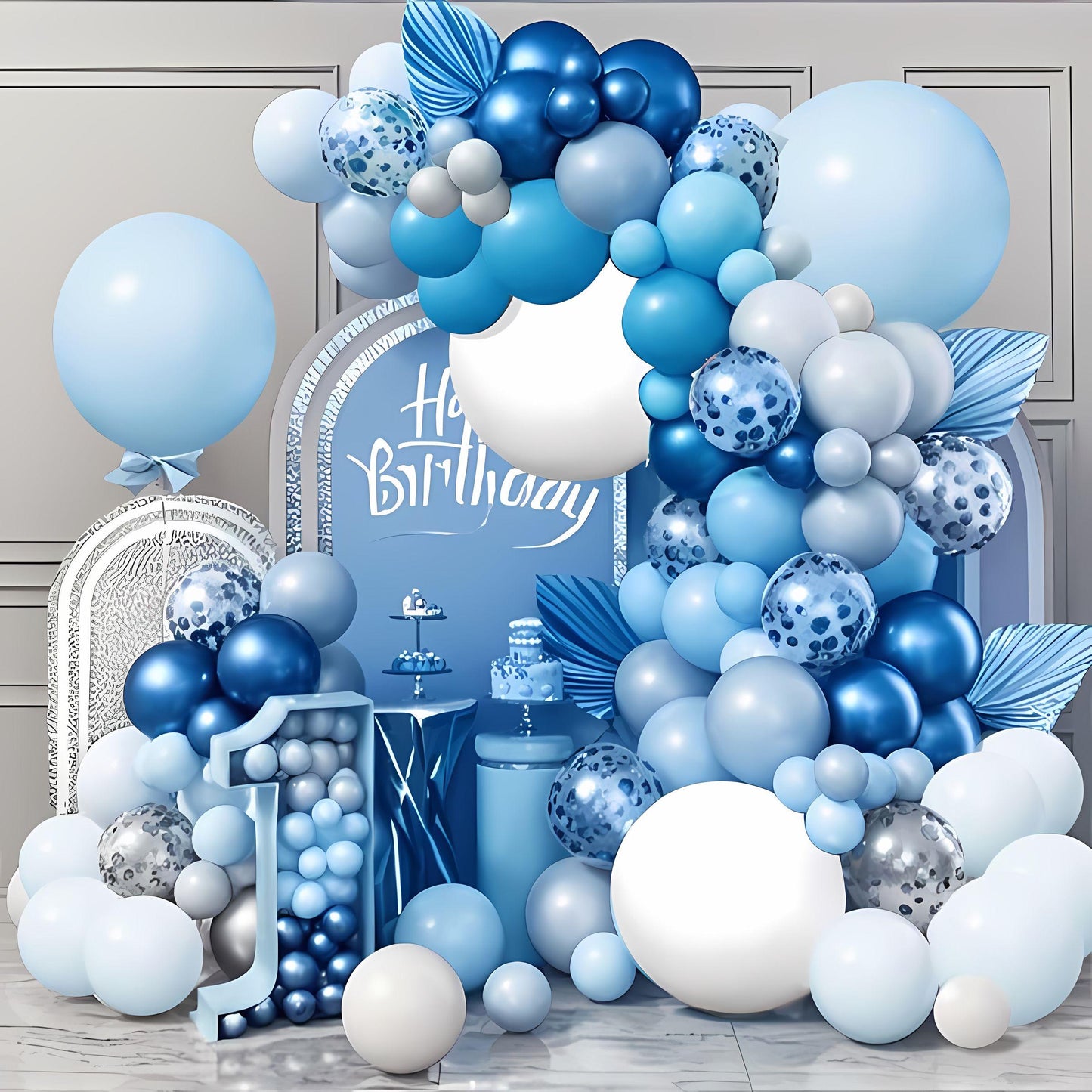 Blue & White Balloon Garland Kit – Boy Birthday Party Arch for Baby Shower, Cake Smash, Birthday Party Decor, 1st Birthday Decor, Party