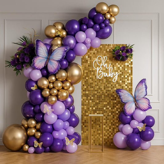 Purple and Gold Butterfly Balloon Arch Kit | Oh Baby Lavender Birthday Garland | Girl Baby Shower Party Decorations, Baby Shower & Wedding