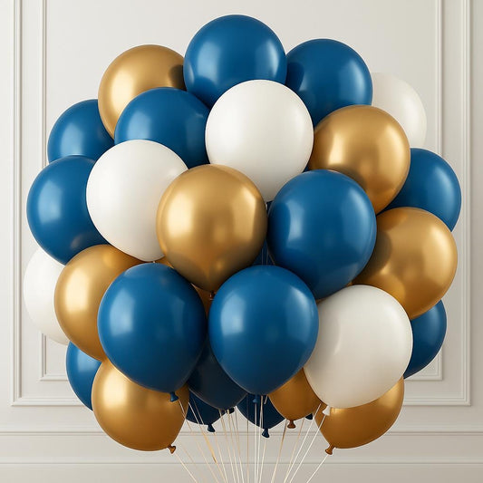 Navy Blue Gold White Balloon Bouquet - 50PCS Modern Rainbow Party Balloon, Animal Baby Shower Birthday, Birthday Baby Shower Party Decor