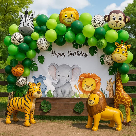 Party Animal balloon, Jungle Safari Balloon Garland Kit for Kids Birthday, Animal Theme Balloon Arch,Green Safari Birthday Party Decorations