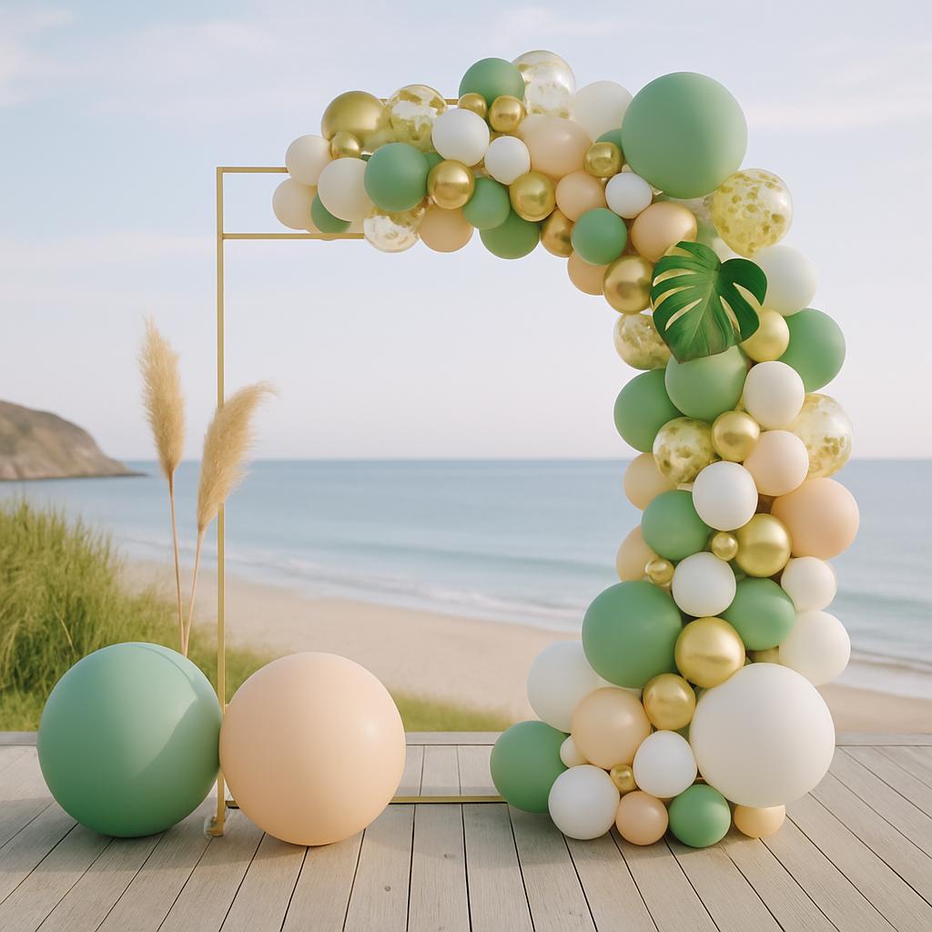 116 PCS Sage Green Balloon Garland Kit - White Gold Confetti Balloon Arch for Baby Shower, Birthday Party, Jungle Safari Theme Decor