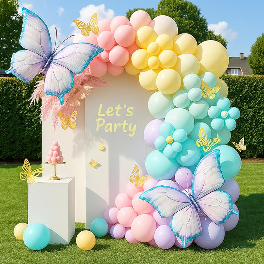 135 PCS  Flower Balloon Arch for Birthday Party,  Pastel Butterfly Balloon Garland Kit, Baby Shower, Wedding Backdrop, Spring Decor