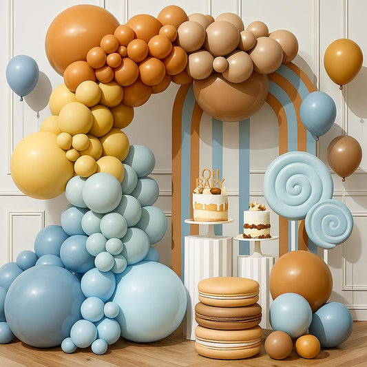 Neutral Rainbow Balloon Garland Arch Kit – Terracotta Beige Brown Blue Pastel Balloon Set for Baby Shower, Birthday Party Decor