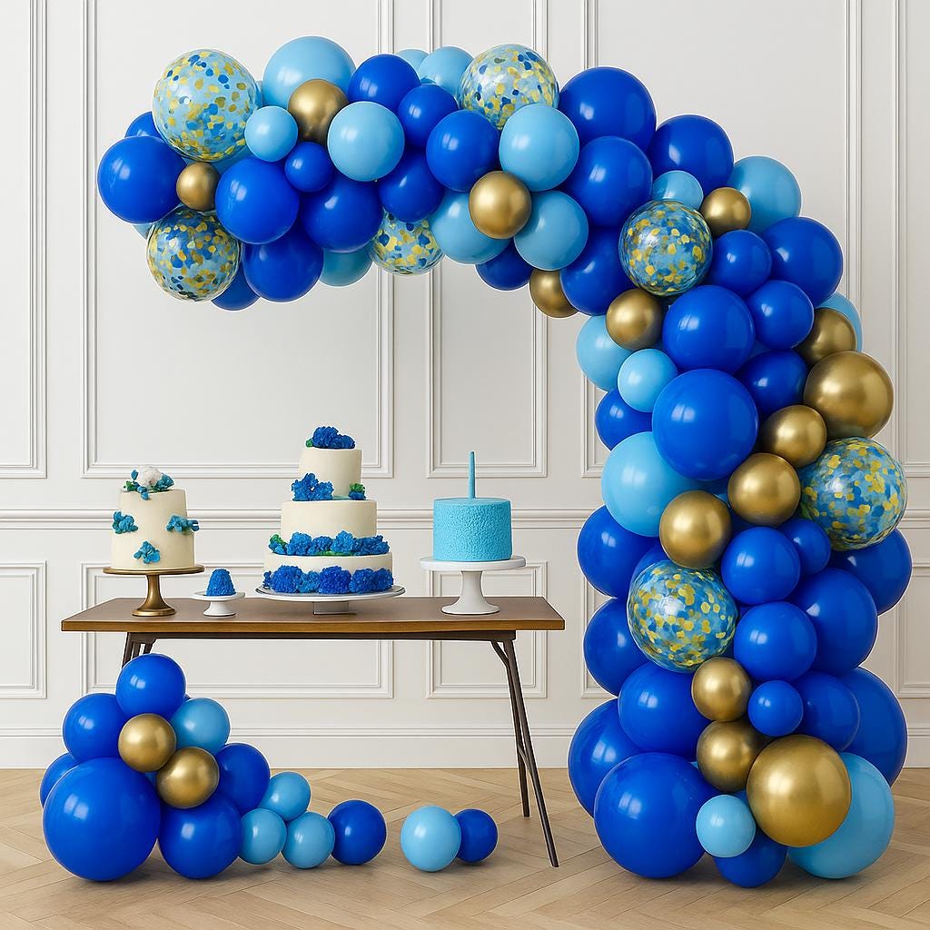 Blue and Gold Balloon Garland Kit for Baby Boy Shower or Birthday – Navy & Light Blue Balloon Arch for Party Decorations