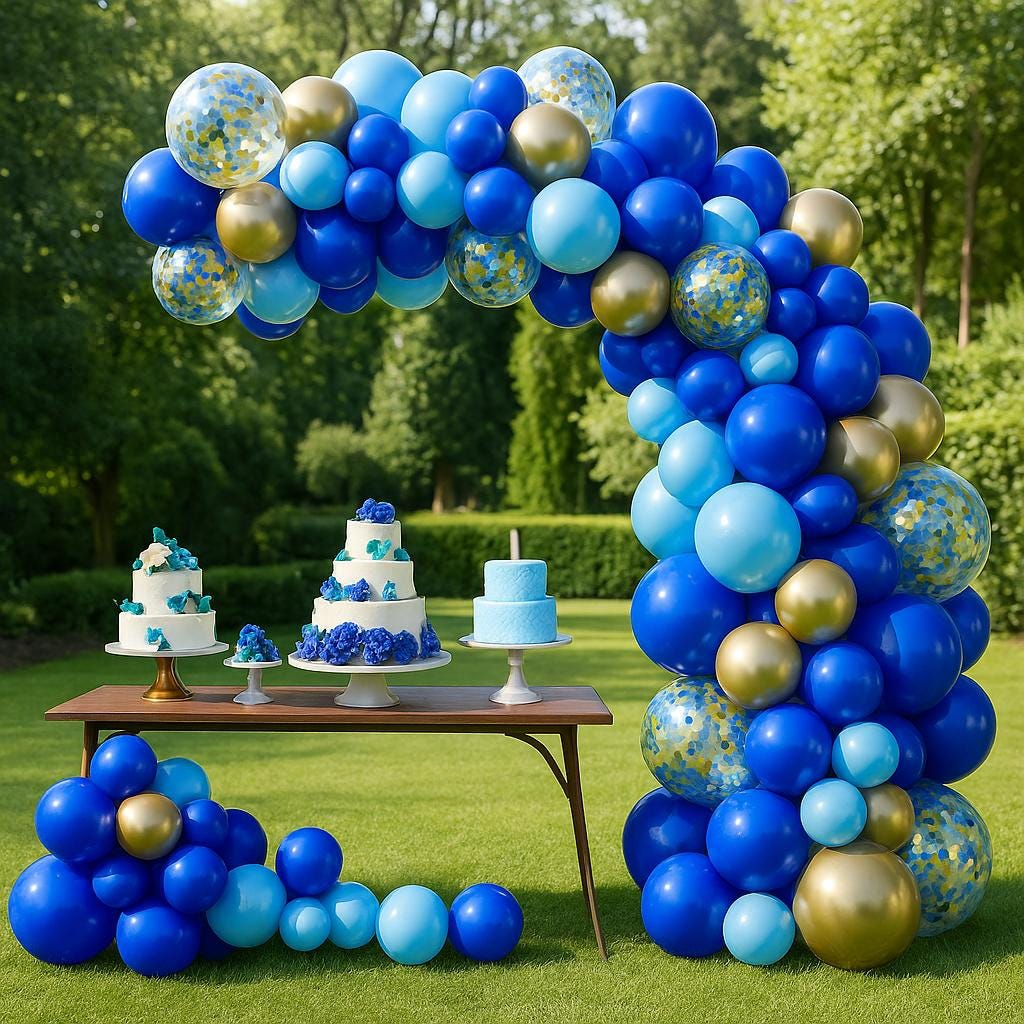 Blue and Gold Balloon Garland Kit for Baby Boy Shower or Birthday – Navy & Light Blue Balloon Arch for Party Decorations
