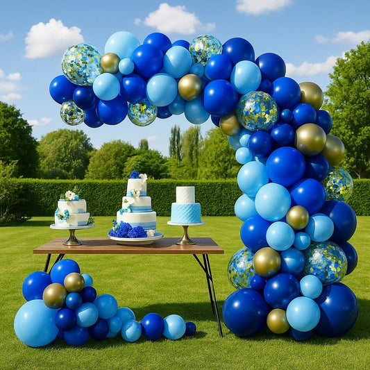 Blue and Gold Balloon Garland Kit for Baby Boy Shower or Birthday – Navy & Light Blue Balloon Arch for Party Decorations