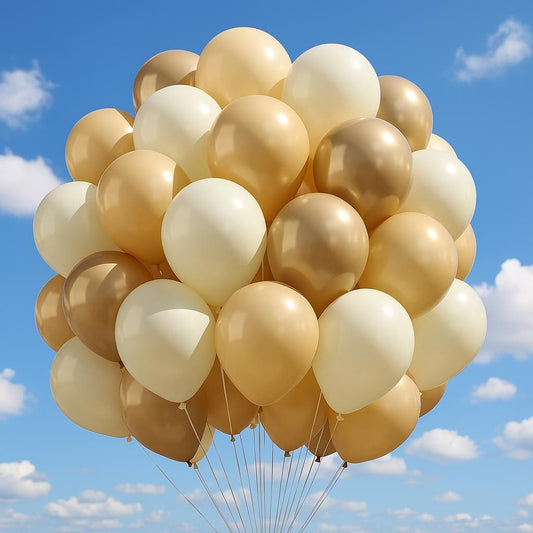 Beige Gold Cream Balloon Set – 50pcs Neutral Latex Balloons for Birthday, Baby Shower, Wedding, Boho Party Backdrop Decor