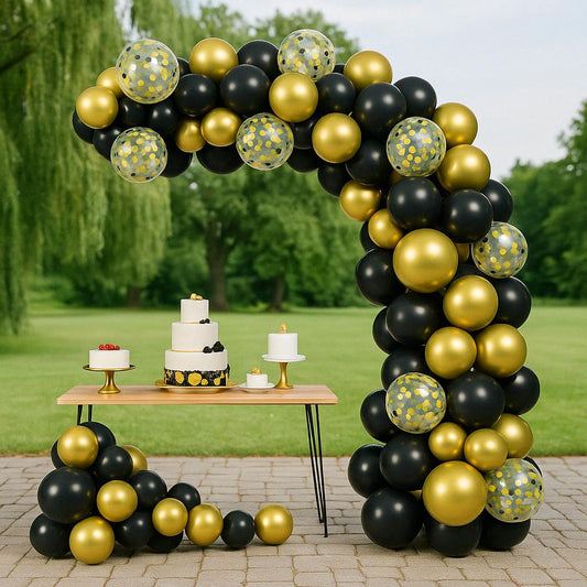 Black & Gold Balloon Garland Kit – Luxury Party Arch for Birthday, Graduation, NYE, Baby Shower, Wedding Decor, Popular Arc Decor