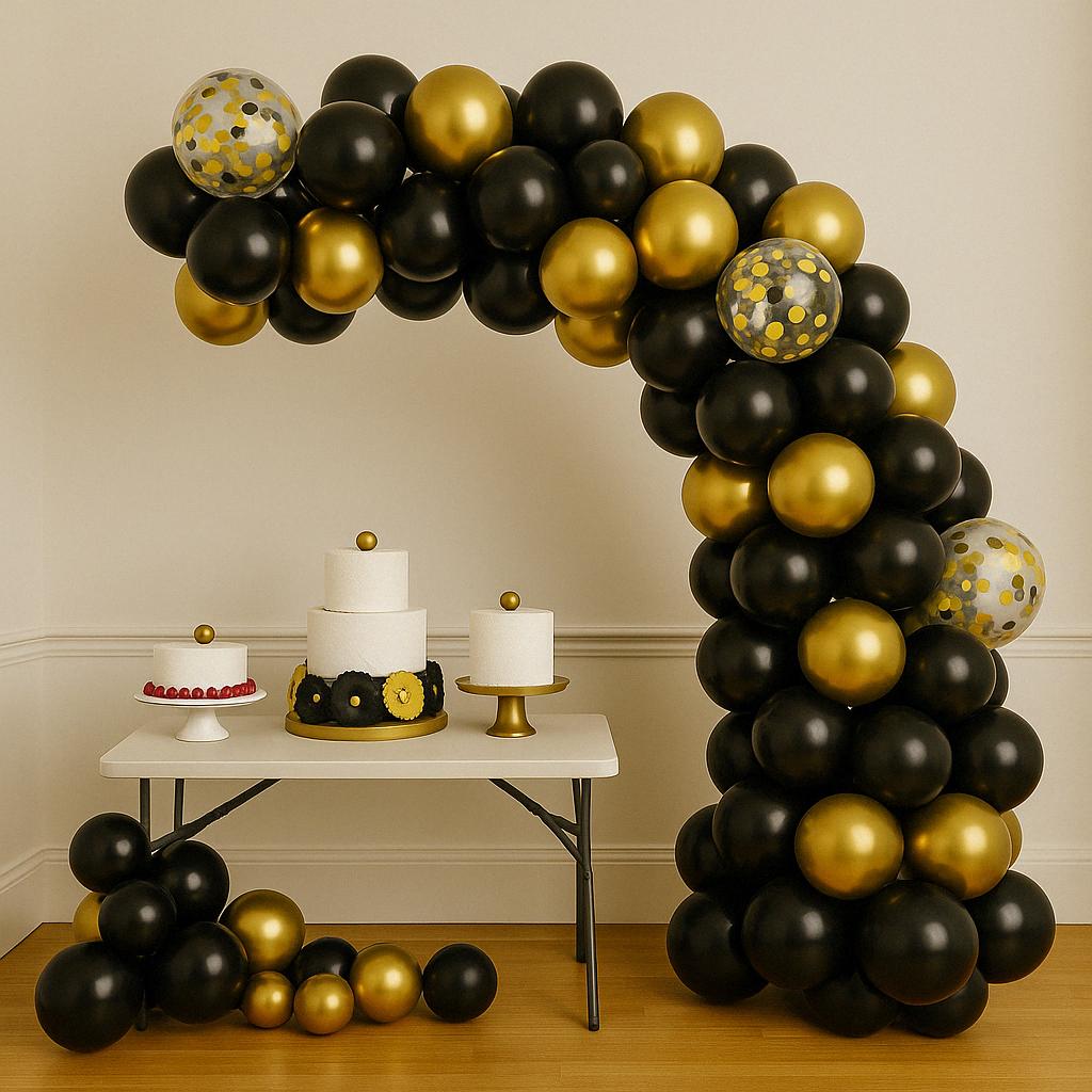 Black & Gold Balloon Garland Kit – Luxury Party Arch for Birthday, Graduation, NYE, Baby Shower, Wedding Decor, Popular Arc Decor