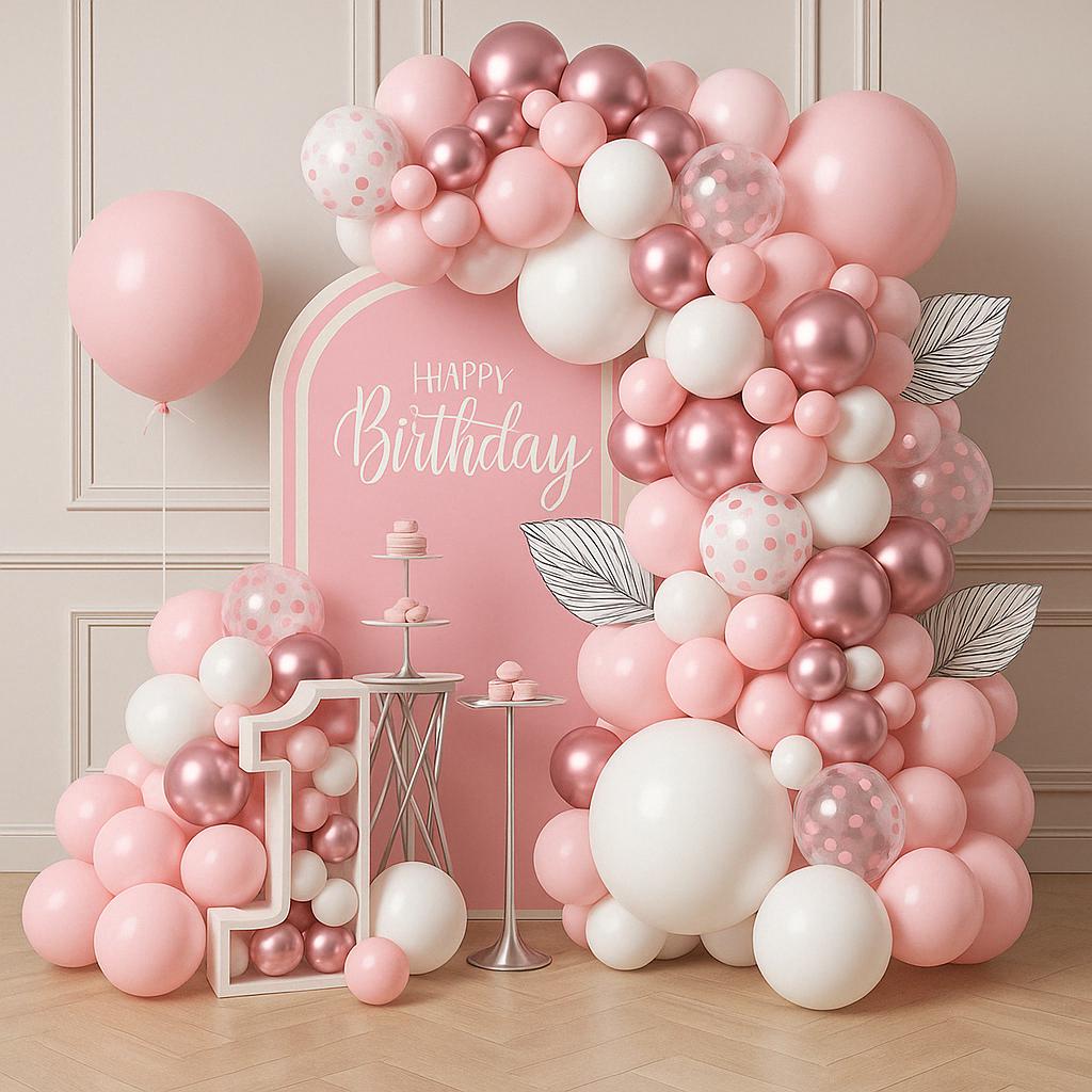 Pink & White Balloon Garland Kit – Pastel Birthday Arch for Girls, Baby Shower, Cake Smash, Birthday Party Decor, 1st Birthday Decor, Party