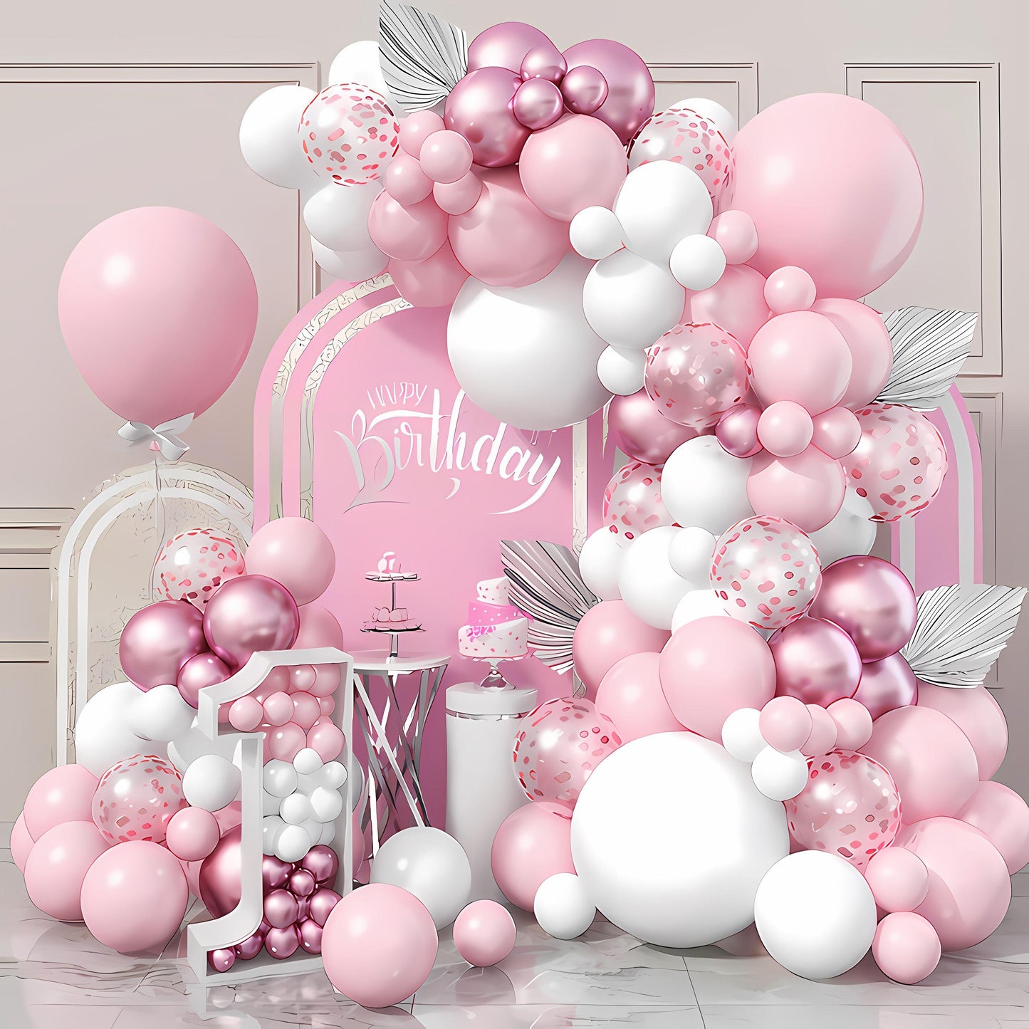 Pink & White Balloon Garland Kit – Pastel Birthday Arch for Girls, Baby Shower, Cake Smash, Birthday Party Decor, 1st Birthday Decor, Party