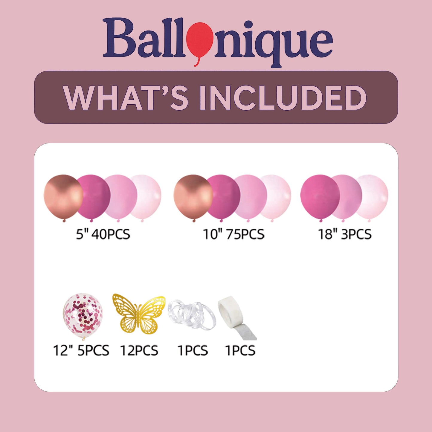 Rose Gold - Pink Balloon Arch Kit | Birthday Party Garland with Confetti Balloons & Butterflies | Girl Party Backdrop Decorations