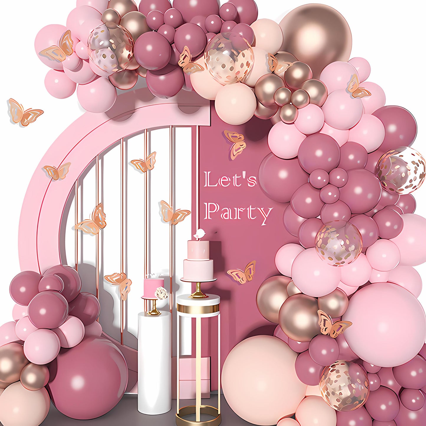 Pink Purple Butterfly Balloon Garland Kit | Rose Gold & Blush Party Arch, Girls Birthday Decor, Bridal Shower, Baby Shower Balloons
