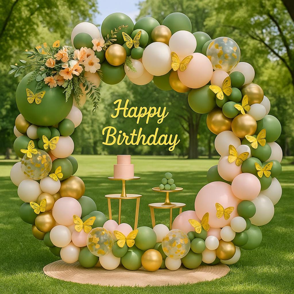 Sage Green Balloon Arch Kit | Boho Birthday Balloon Garland with Gold Butterflies & Confetti for Baby Shower Decor, Wedding Decor