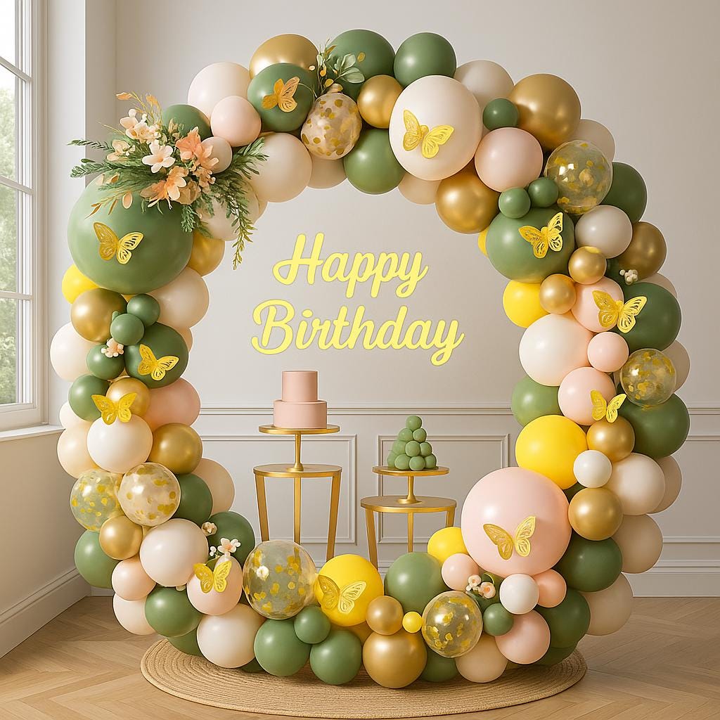 Sage Green Balloon Arch Kit | Boho Birthday Balloon Garland with Gold Butterflies & Confetti for Baby Shower Decor, Wedding Decor