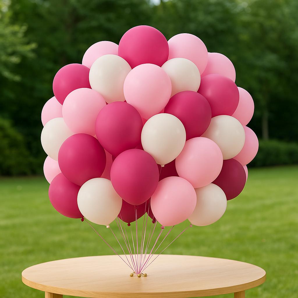 50pcs Pink & White DIY Bouquet Kit – Air or Helium Fillable Latex Balloons | Party Decoration Pack for Birthday, Baby Shower, Girl’s Party